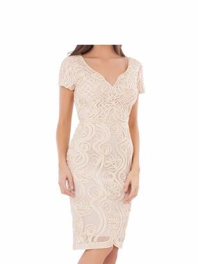 JS Collections  Cream Embroidered Mini Cocktail Dress Blush Nude Beige Size 8